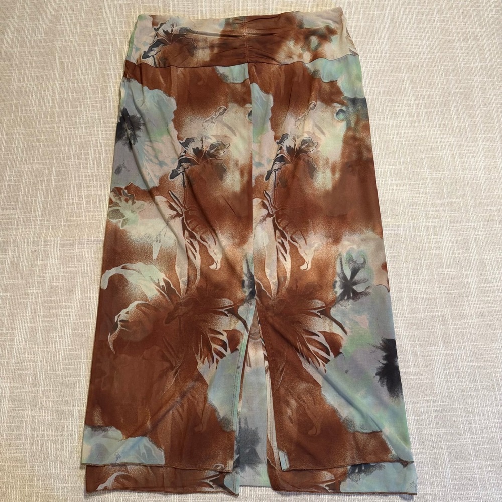 Free People Brown Floral Mesh Midi Skirt Watercolor Double Layer OB2229064 L - Picture 5 of 7